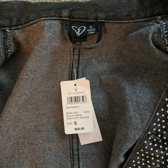 Windsor NWT size small acid black denim bling jacket - Picture 7 of 13